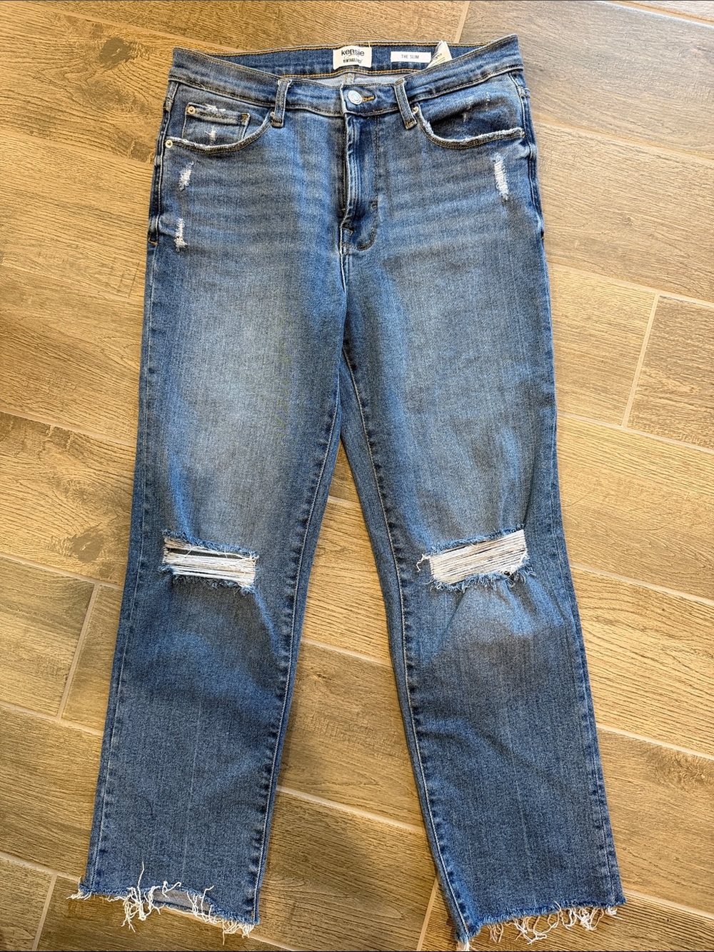 Kensie Distressed Medium Blue Straight-Leg Jeans